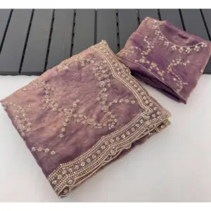 Women's Silk Embellished Saree with Blouse – Lavender