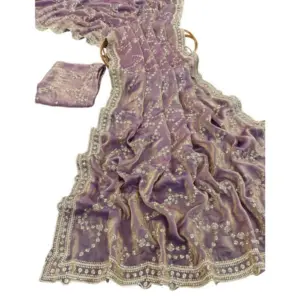 Women's Silk Embellished Saree with Blouse – Lavender