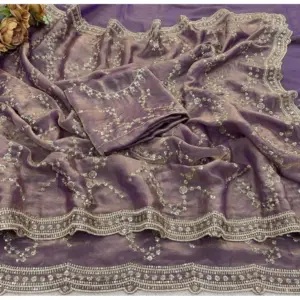 Women's Silk Embellished Saree with Blouse – Lavender