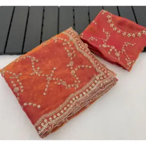 Women's Silk Embellished Saree with Blouse – Orange