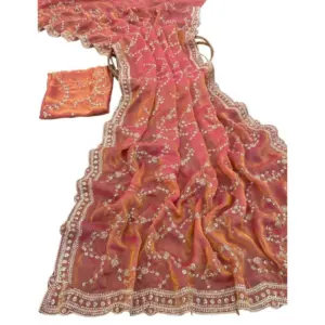 Women's Silk Embellished Saree with Blouse – Orange