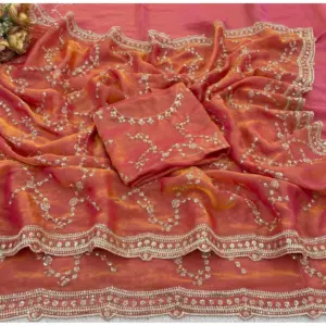 Women's Silk Embellished Saree with Blouse – Orange