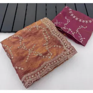 Women's Silk Embellished Saree with Blouse – Peach