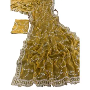 Women's Silk Embellished Saree with Blouse – Mustard-Yellow