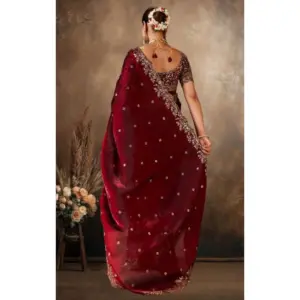 Women's Silk Embroidered Saree with Blouse – Maroon