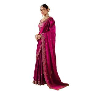 Women's Silk Embroidered Saree with Blouse – Pink