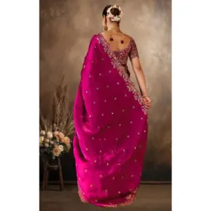Women's Silk Embroidered Saree with Blouse – Pink