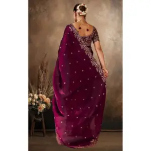 Women's Silk Embroidered Saree with Blouse – Wine