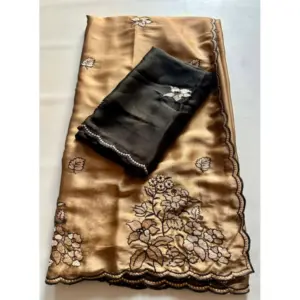 Women's Viscose Silk Embroidered Saree with Blouse – Brown