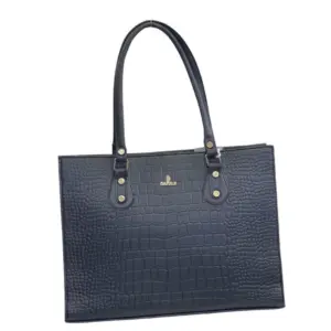 Women's Polyurethane Croco Shoulder Tote Bag (Black)