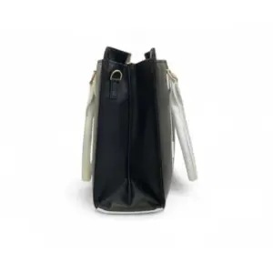 Women's Polyurethane Solid Structured Shoulder Tote Handbag (Black-Cream)