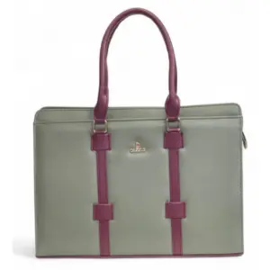 Women's Polyurethane Solid Structured Shoulder Tote Handbag (Sage Green-Burgundy)
