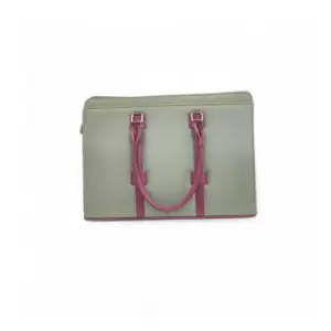 Women's Polyurethane Solid Structured Shoulder Tote Handbag (Sage Green-Burgundy)