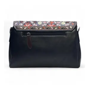 Women's Polyurethane Floral Embroidered Crossbody Sling Bag with Adjustable & Removable Strap (Black)