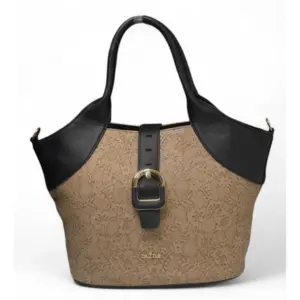 Women's Polyurethane Textured Two-Tone Tote Handbag with Adjustable & Removable Strap (Beige)