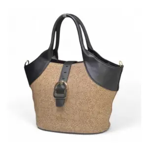 Women's Polyurethane Textured Two-Tone Tote Handbag with Adjustable & Removable Strap (Beige)