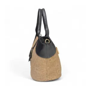 Women's Polyurethane Textured Two-Tone Tote Handbag with Adjustable & Removable Strap (Beige)
