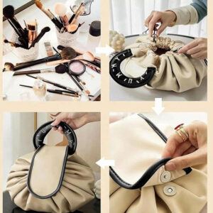 Polyester Lazy Makeup Organizer Bag (Beige-Black)