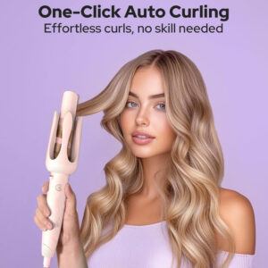 Plastic-Stainless Steel Automatic Hair Curler (Pink)