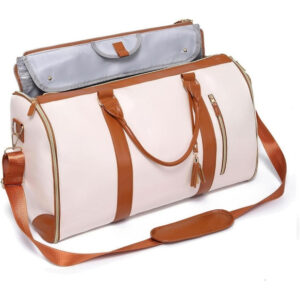 Faux Leather 2-In-1 Convertible Travel Bag (Beige)