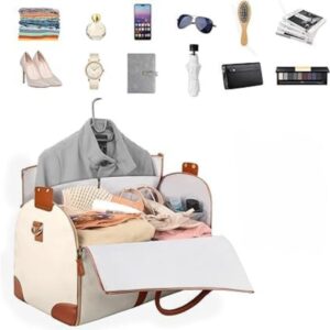 Faux Leather 2-In-1 Convertible Travel Bag (Beige)