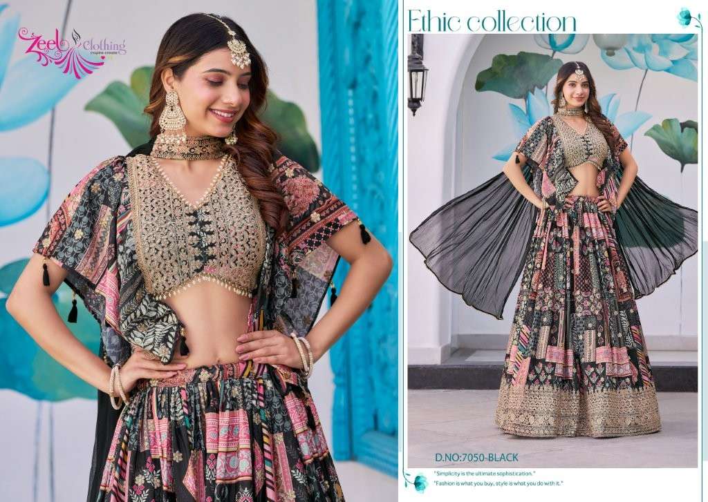 Zeel Clothing Queen 7050 Black Chinon Silk Lehenga