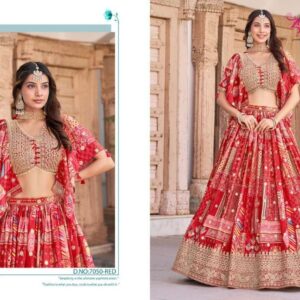 Zeel Clothing Queen 7050 Red Chinon Silk Lehenga