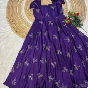 Trending Premium Space silk Maxi gown With Puff Sleeves
