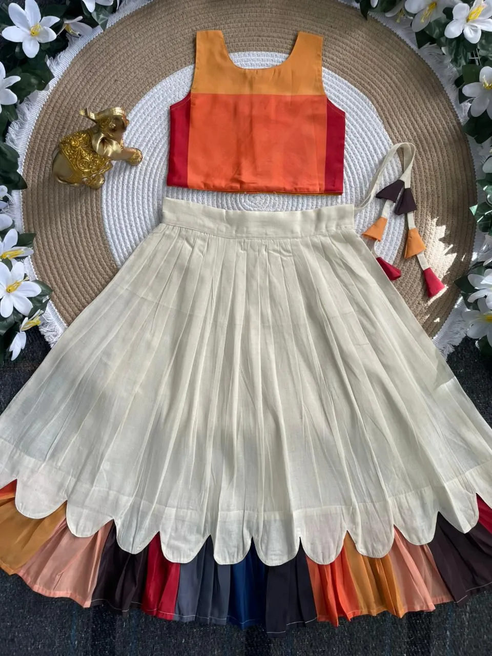 Pure Cotton Kanakambaram Petal Set Lehenga Choli