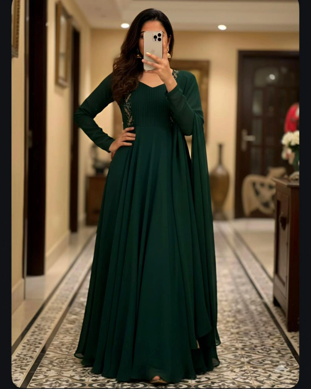 Faux Georgette Pintuck Gown