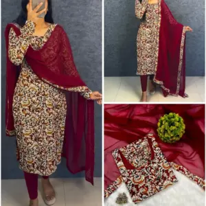 Viral Kalamkari Sideopen Kurti With Dupatta Set