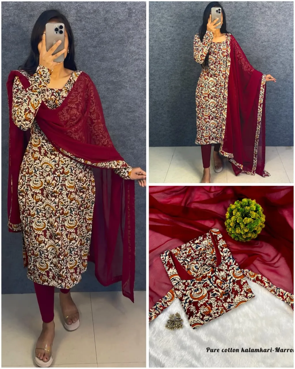 Viral Kalamkari Sideopen Kurti With Dupatta Set