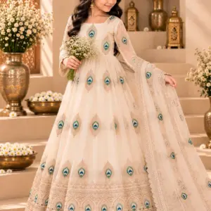 Silk Embroidered Kids Gown Set