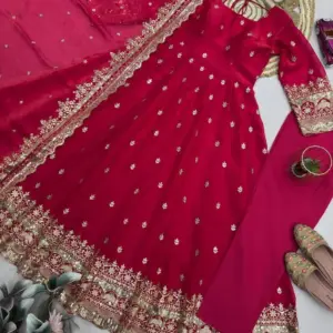 Designer Fendy Silk Embroidery Party Wear Gown Set