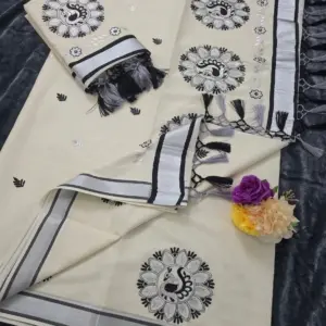 Cotton Embroidered Saree with Blouse