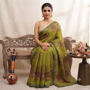 Soft Cotton Linen Saree with Elephant Print