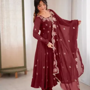 Elegant Embroidery Sequence Designer Anarkali Three Piece Set