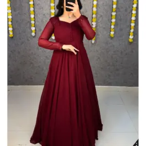 Premium Faux Georgette Gown With Embroidery Dupatta