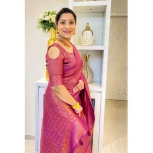 Women's Soft Lichi Silk Printed Saree with Blouse – Pink