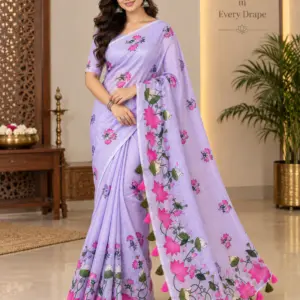 Linen Printed Saree with Blouse