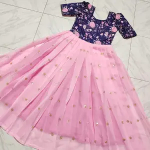 Pure Georgette Girls Silk Embroidery Gown