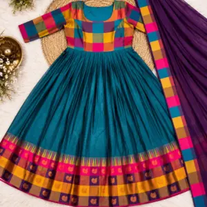 Cotton Spun Silk Anarkali Set