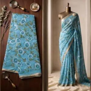 Linen Floral Saree with Blouse