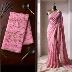 Linen Floral Saree with Blouse