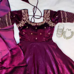Luxurious Premium Fendy Satin Embroidery Work Gown With Dupatta