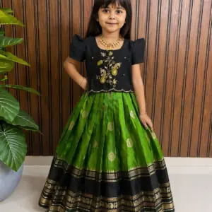 Silk Zari Woven Kids Lehenga