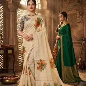 Digital Tissue Sarees with Blouse – Off White with Multicolor