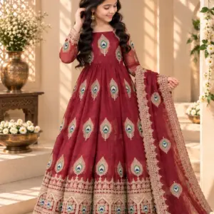 Silk Embroidered Kids Gown Set