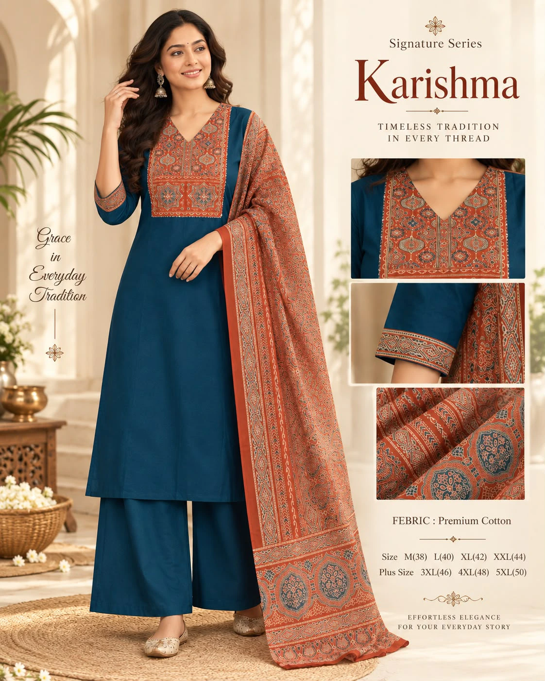 Cotton Ajrakh Print Kurta Set – Design 2