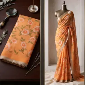 Linen Floral Saree with Blouse